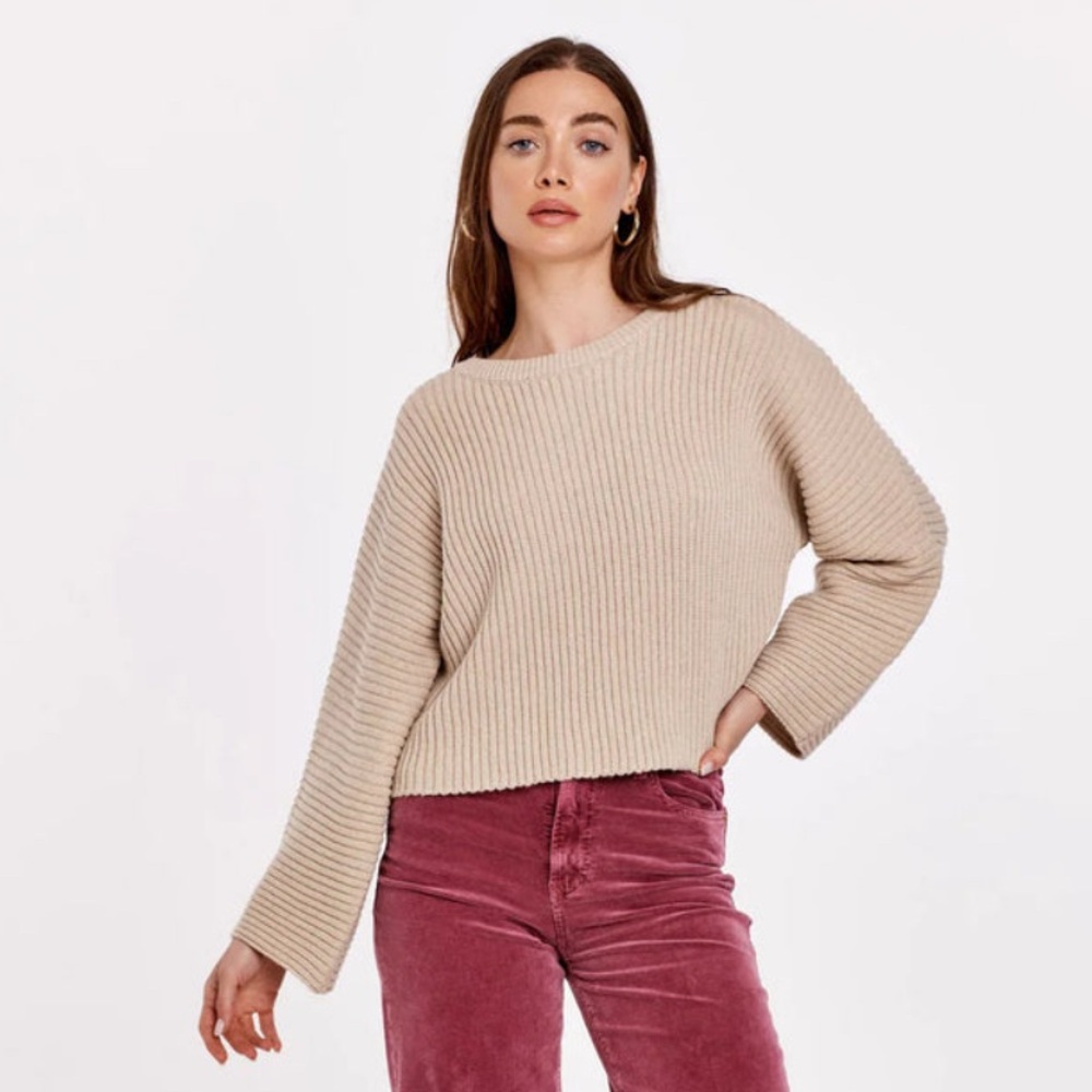DEAR‎ JOHN $88 BoatNeck Parker Relax Dolman Crop Sweater Cookie Crumble | Small